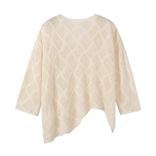 奢姿大码女装2025秋季胖妹妹时尚米色镂空圆领菱格设计针织上衣9853670265A 商品图4