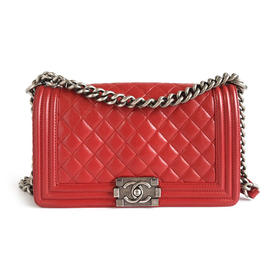 【95新】CHANEL香奈儿Leboy A67086 Y04167 96303中号红色银扣Leboy链条包单肩斜挎包女士270925TJ03现售价：10000