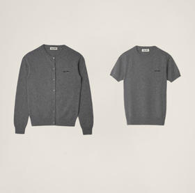 MIU-S  灰色徽标羊绒短袖｜开衫.