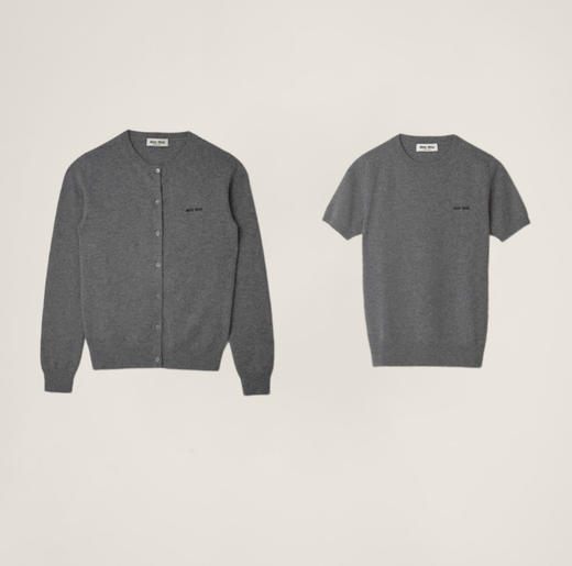 MIU-S  灰色徽标羊绒短袖｜开衫. 商品图0