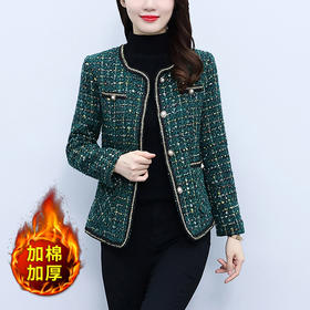 雀说新款加棉加厚小众气质减龄无领外套大码显瘦小香风上衣AL8818