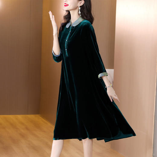 雀说大码重工丝绒连衣裙新款七分袖减龄气质复古裙AL2083 商品图2
