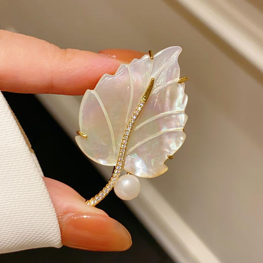 法式简约珍珠叶子胸针胸花精致复古树叶别针 商品图3