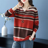 CC37-3126 大码洋气v领内搭针织打底衫女装早秋好看显瘦条纹长袖上衣女 商品缩略图1