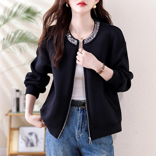 AHM qswy935重工亮片棒球服时尚减龄休闲圆领短外套 商品图0