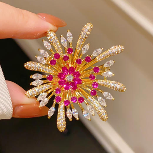 璀璨星空红刚玉绽放烟火胸针胸花优雅气质高级感锆石别针 商品图2