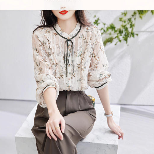KQL E310N6741碎花衬衫法式蝴蝶结上衣洋气 商品图1