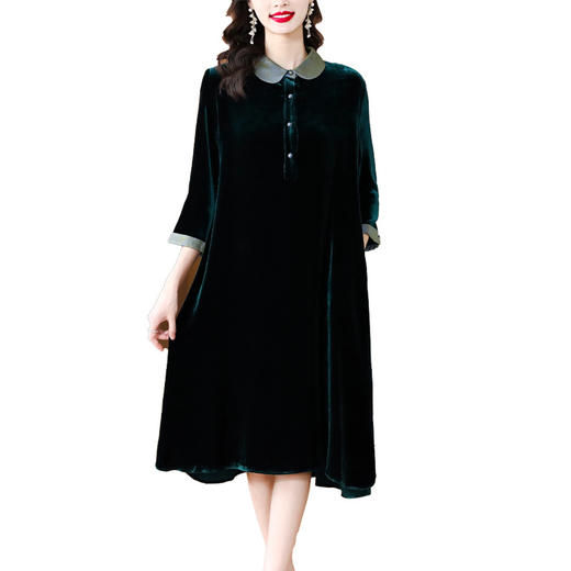 雀说大码重工丝绒连衣裙新款七分袖减龄气质复古裙AL2083 商品图4