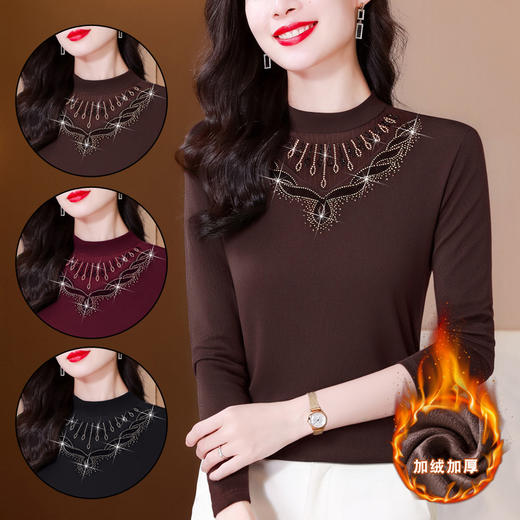 雀说半高圆领打底衫新款长袖加绒加厚洋气小衫内搭上衣AL506 商品图2