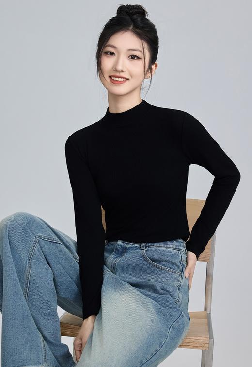 超显瘦亲肤莱赛尔小螺纹春秋冬高级中领打底衫 商品图4