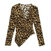 KQL 359H8322新款V领长袖收腰性感豹纹洋气修身显瘦不规则上衣 商品缩略图4