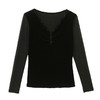 KQL 359H8316时尚修身网纱拼接皱褶钉珠长袖t恤 商品缩略图4