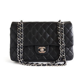 【95新】CHANEL香奈儿CF A01112 Y01480 94305中号黑银羊皮CF链条包单肩斜挎包女士270925TJ02现售价：20500