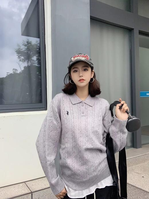 D100520复古松弛感绞花Polo领针织衫毛衣 商品图7