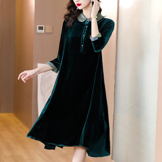 雀说大码重工丝绒连衣裙新款七分袖减龄气质复古裙AL2083 商品图3