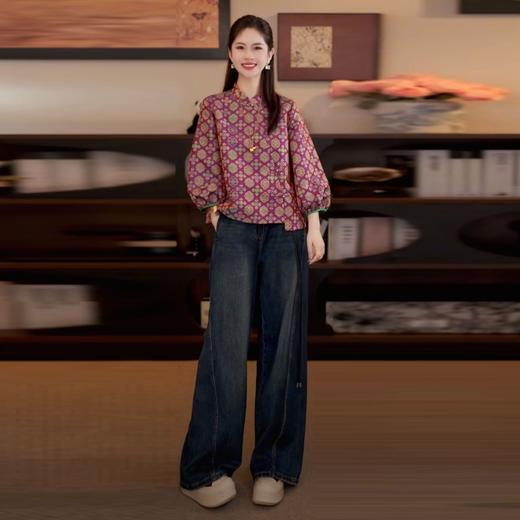 YDD-126新中式长袖衬衫女2025秋季新款洋气显瘦国风印花衬衣休闲百搭上衣 商品图4