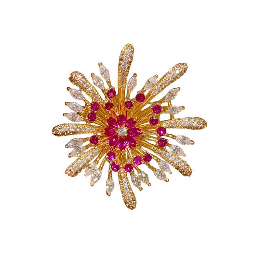 璀璨星空红刚玉绽放烟火胸针胸花优雅气质高级感锆石别针 商品图4