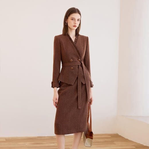 IWY/高级感慕斯摩卡棕色毛呢西装半裙女秋冬时尚名媛职业套裙正装CS2463 商品图3