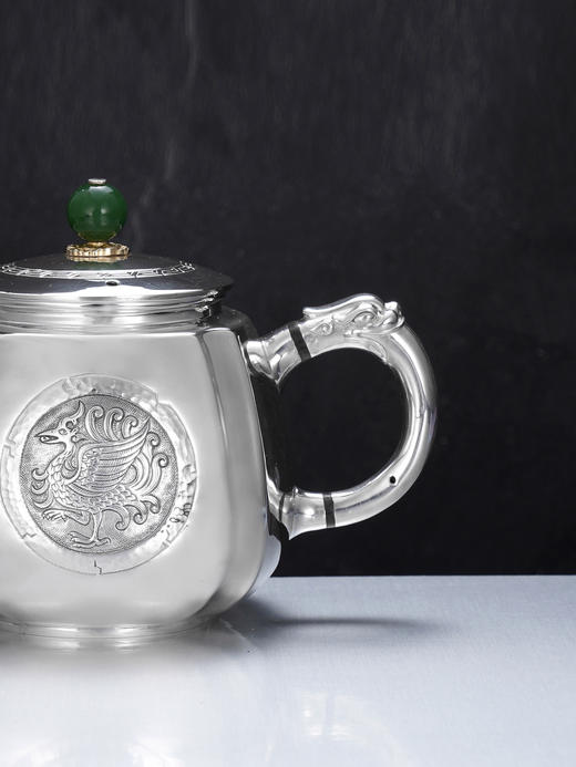 子佩集【龙凤纳福】S999银摆件【ZJ040】茶具亮面龙凤图腾小茶壶2509 商品图4