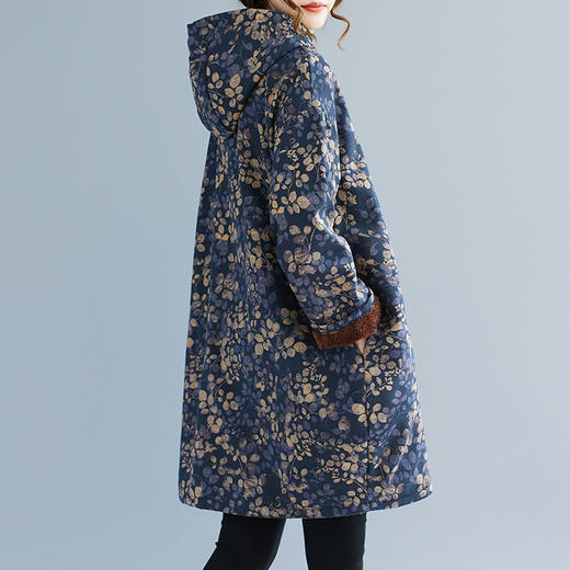 SJ1201 2025冬季新款复古印花连帽中长款大码宽松加绒加厚卫衣连衣裙女 商品图1