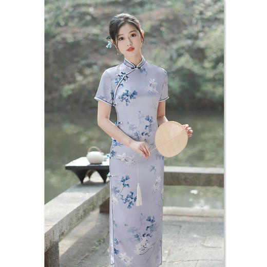 SYK299143老上海复古国风长款双层短袖旗袍2025新款中老年女士旗袍 商品图1