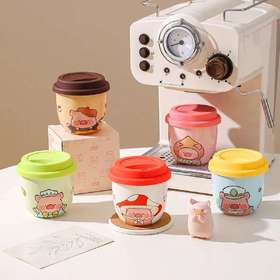 4楼Eubelle欧蓓 川岛屋&lulu猪联名 咖啡杯陶瓷杯300ml 带盖办公室 活动价：23.8元