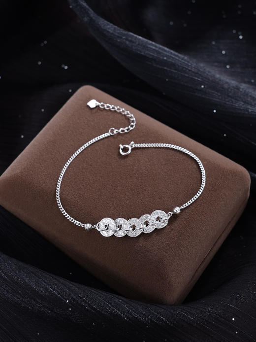 子佩集【五路财源】S925银手链【SL0704188】五连环招财钱币2509 商品图4