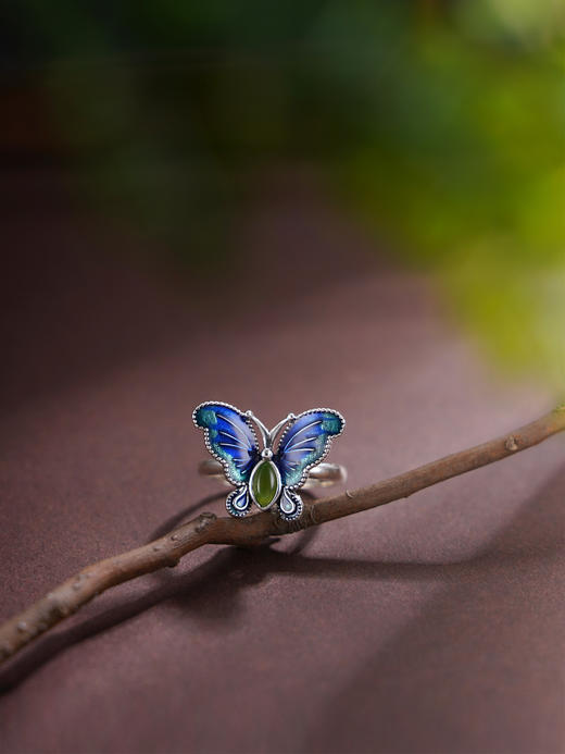 子佩集【梦幻蝶恋】S925银戒指【JZ00378】蝴蝶珐琅彩和田碧玉2509 商品图0