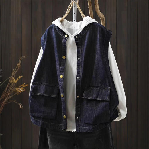秋季新款 牛仔马甲女款时髦洋气宽松无袖别致叠穿小马夹背心 商品图0