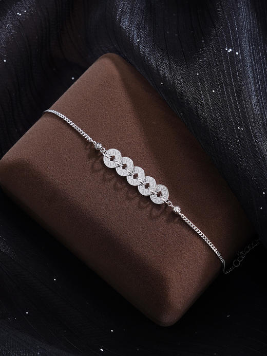 子佩集【五路财源】S925银手链【SL0704188】五连环招财钱币2509 商品图1