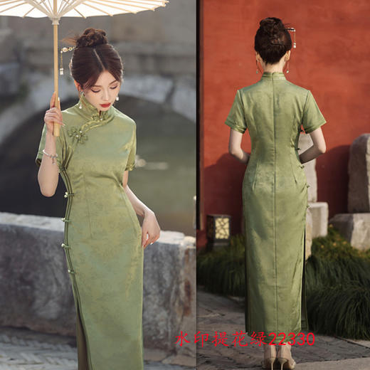 SYK22330时尚改良年轻少女款水印提花长款旗袍2025春夏新款日常旗袍 商品图2