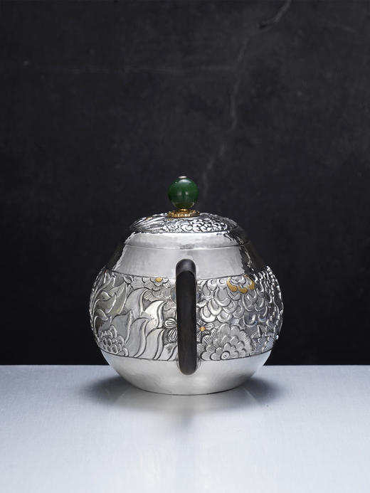 子佩集【花开福盈】S999银摆件【ZJ036】茶具牡丹花嵌金小茶壶2509 商品图4