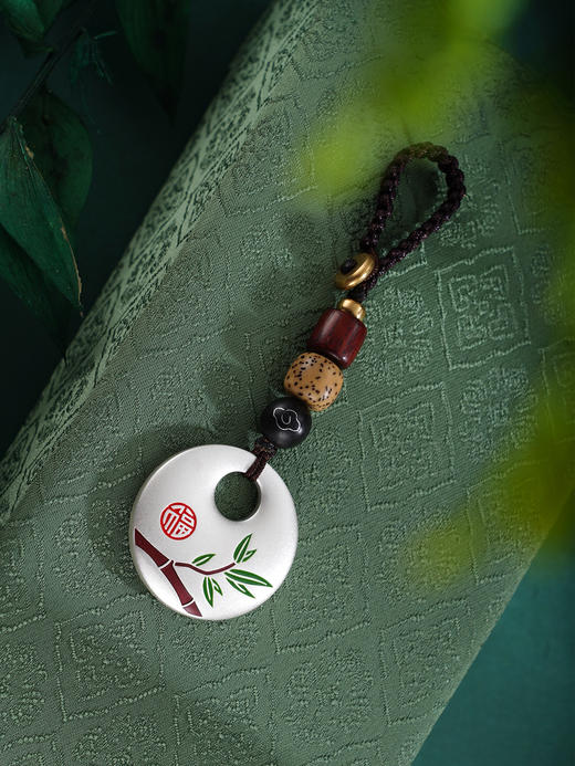 子佩集【竹福平安】S999银钥匙扣【DZ1255】熊猫平安扣福字竹子珐琅彩2509 商品图3