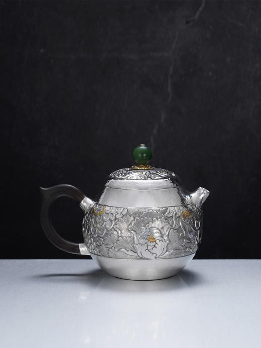 子佩集【花开福盈】S999银摆件【ZJ036】茶具牡丹花嵌金小茶壶2509 商品图5