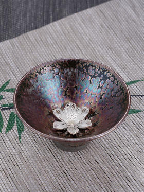 子佩集【娇花照水】S990银摆件【YSYCJ004】茶具品茗杯原创作品茶杯紫花丝莲花2509