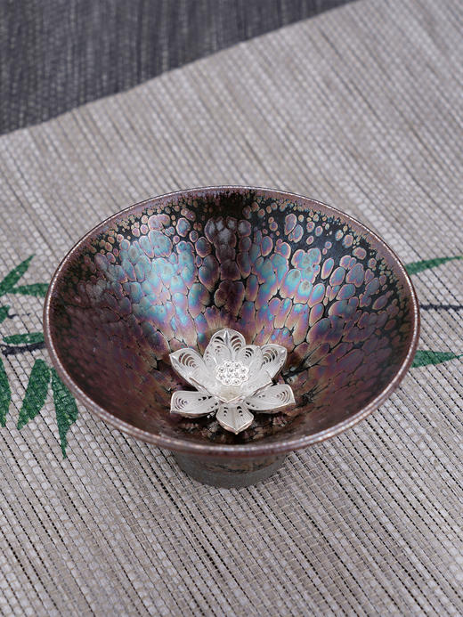 子佩集【娇花照水】S990银摆件【YSYCJ004】茶具品茗杯原创作品茶杯紫花丝莲花2509 商品图0