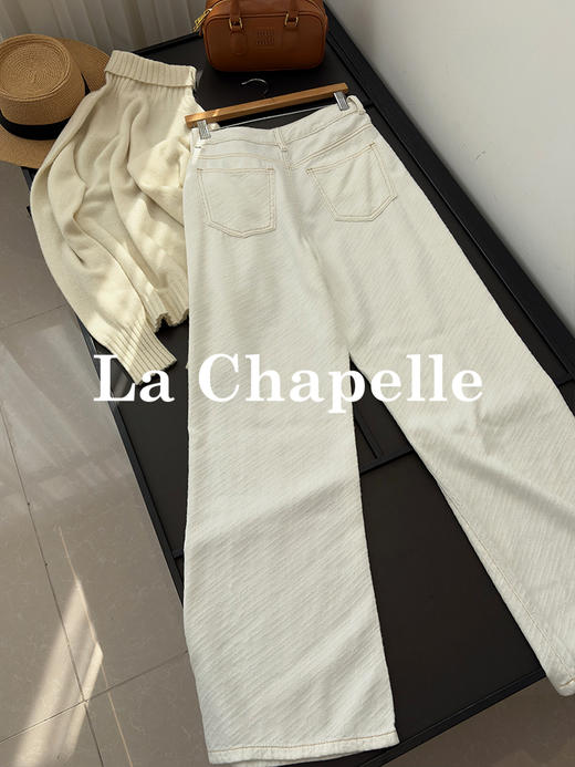 专柜实拍【70%莱赛尔天丝】拉夏贝尔/La Chapelle高品质肌理感宽松显瘦阔腿裤软糯舒适百搭直筒裤天丝牛仔裤 商品图1