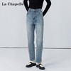 会员福利【设计感×通勤百搭】拉夏贝尔/La Chapelle高腰皮标牛仔裤女百搭韩版休闲小个子直筒裤 商品缩略图0