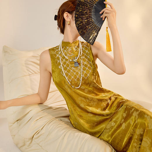 N3107国风2025夏季新款提花刺绣新中式立领背心鱼尾裙气质套装女 商品图0