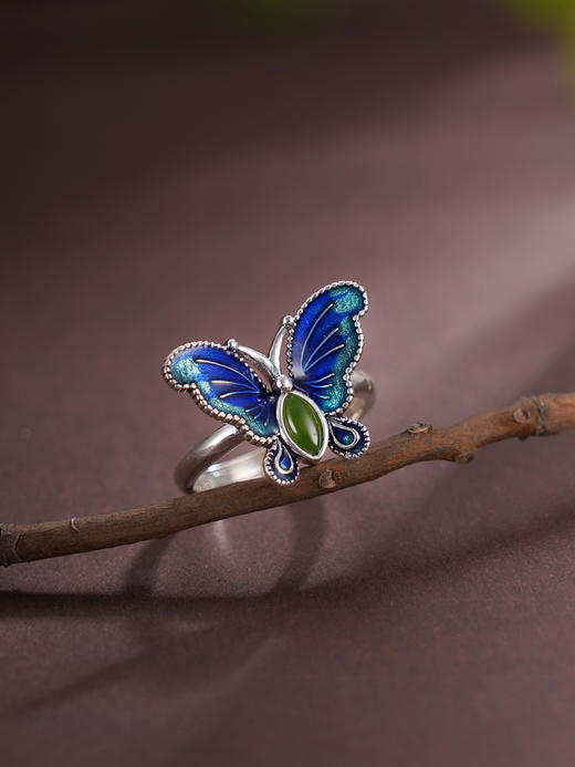 子佩集【梦幻蝶恋】S925银戒指【JZ00378】蝴蝶珐琅彩和田碧玉2509 商品图8