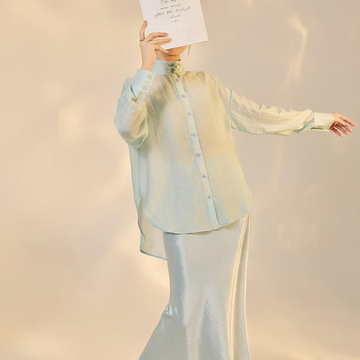 N8023秋季新款国风新中式高端盘扣立领时尚上衣纯色半裙衬衫套装 商品图3