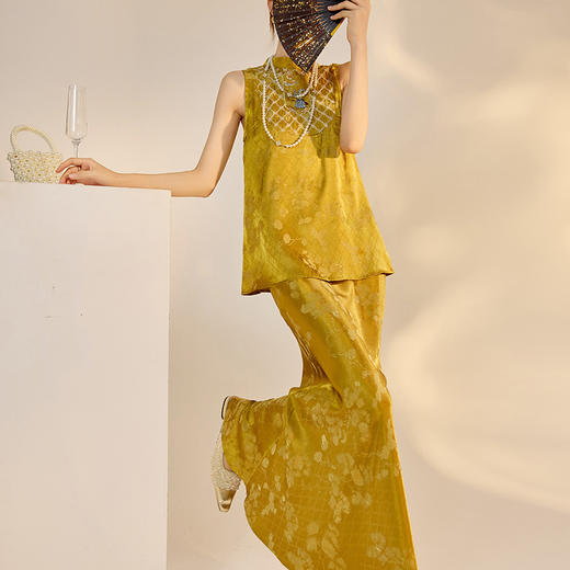 N3107国风2025夏季新款提花刺绣新中式立领背心鱼尾裙气质套装女 商品图3