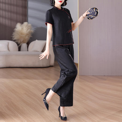 A8925新中式香云纱套装女国风真丝衬衫两件套高端桑蚕丝阔腿裤2025 商品图2