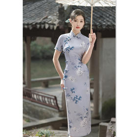 SYK299143老上海复古国风长款双层短袖旗袍2025新款中老年女士旗袍