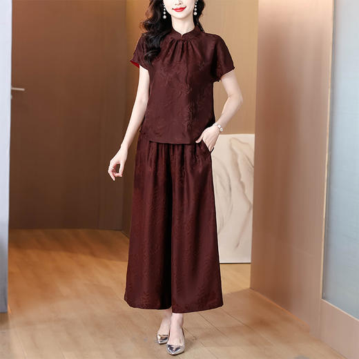 A5293 2025新款高端香云纱真丝桑蚕丝上衣女士套装杭州中式国风妈妈褶皱 商品图0