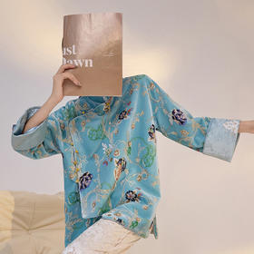 M3003新中式国风花朵刺绣亮片衬衫老钱风气质缎面上衣2025秋季