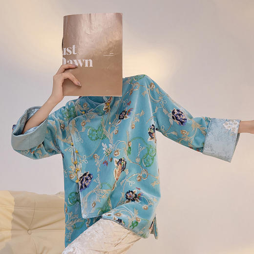 M3003新中式国风花朵刺绣亮片衬衫老钱风气质缎面上衣2025秋季 商品图0