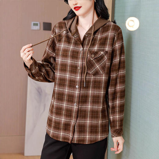 XMZ1091复古格子秋装女士长袖衬衫外套秋冬新款中年妈妈磨毛加厚宽松外套 商品图2