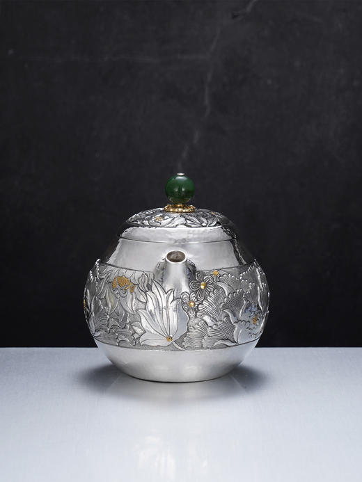 子佩集【花开福盈】S999银摆件【ZJ036】茶具牡丹花嵌金小茶壶2509 商品图2