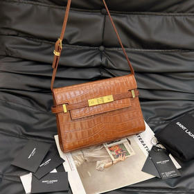 YSL 曼哈顿 鳄鱼压纹 牛皮 焦糖色 小号 单肩包